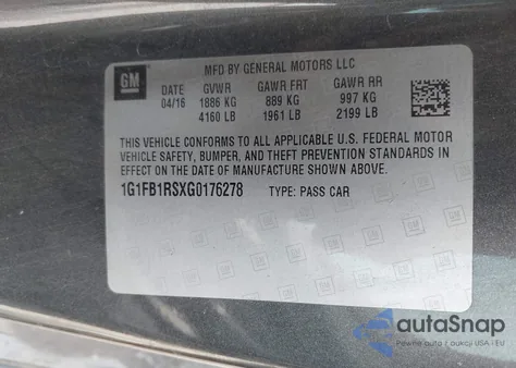 2016 Chevrolet Camaro 1Lt from USA, damaged, VIN 1G1FB1RSXG0176278